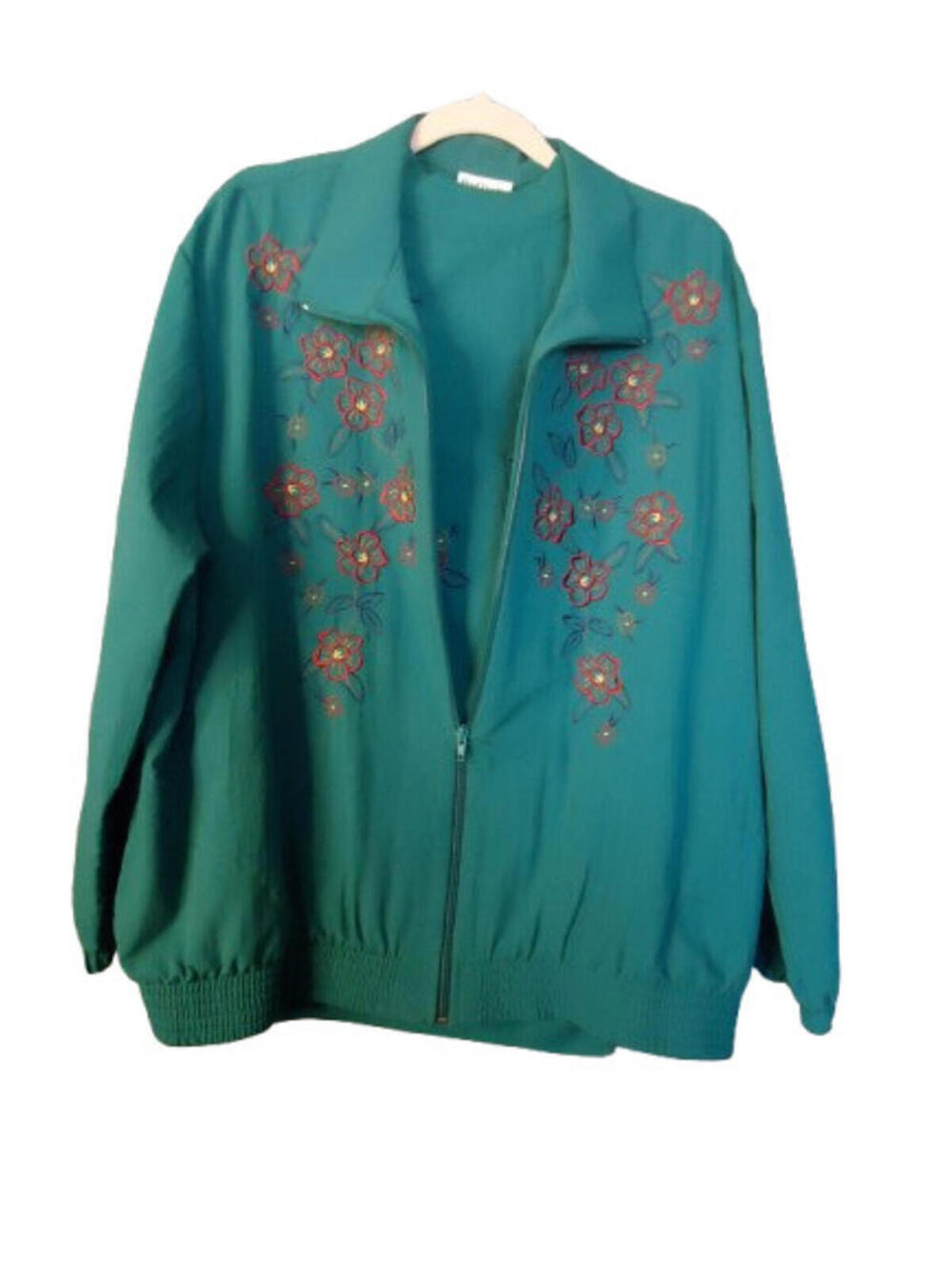 BonWorth Embroidered Floral Blouse and Jacket Set Large Petite Green Vintage USA